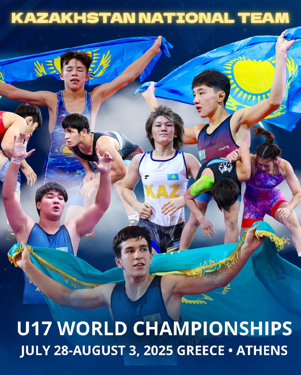 Грекия астанасы Афина қаласында күрес түрлерінен U17 әлем чемпионатында ел намысын қорғайтын спортшылар